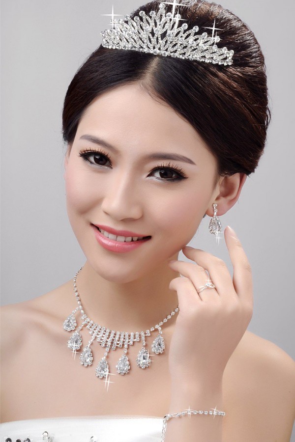 Awesome Alloy Clear Crystals Wedding Headpieces Necklaces Earrings Set