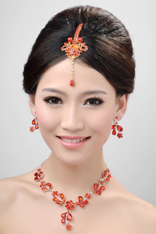 Awesome Alloy Crystals Pearls Wedding Headpieces Necklaces Earrings Set