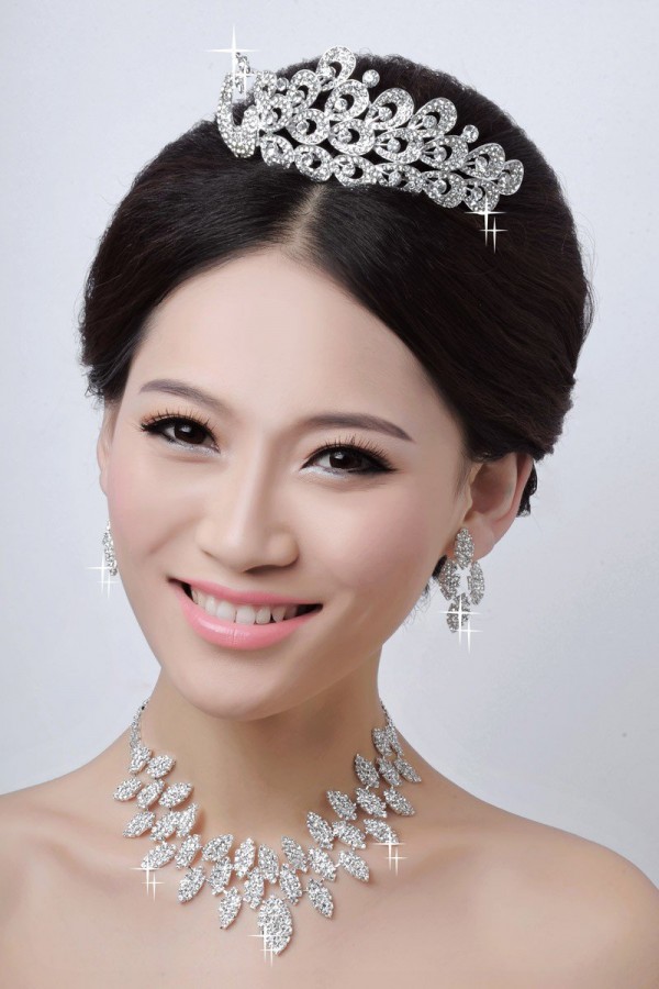 Charming Alloy Clear Crystals Wedding Headpieces Necklaces Earrings Set