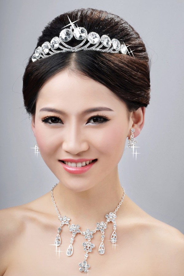 Elegant Alloy Clear Crystals Flower Wedding Headpieces Necklaces Earrings Set