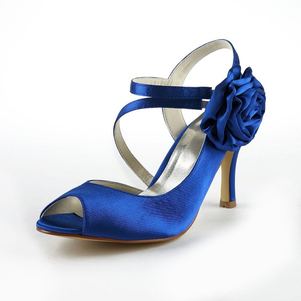 Women's Gorgeous Satin Stiletto Heel Peep Toe With Flower White Wedding Shoes