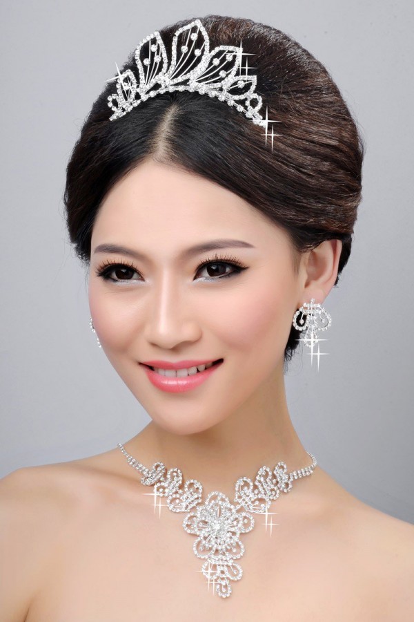 Hot Sale Beautiful Alloy Clear Crystals Wedding Headpieces Necklaces Earrings Set
