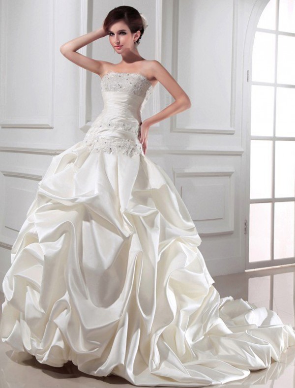 Ball Gown Beading Strapless Sleeveless Long Satin Wedding Dresses