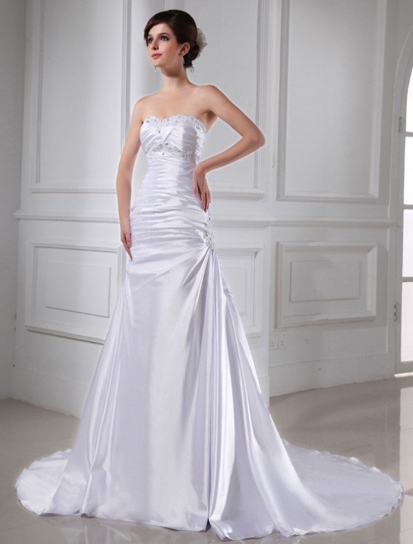 A-Line/Princess Beading Applique Sleeveless Elastic Woven Satin Wedding Dresses