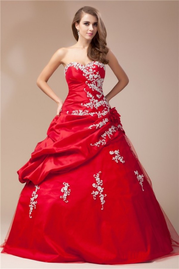 Ball Gown Sweetheart Sleeveless Beading Lace Long Taffeta Net Dresses