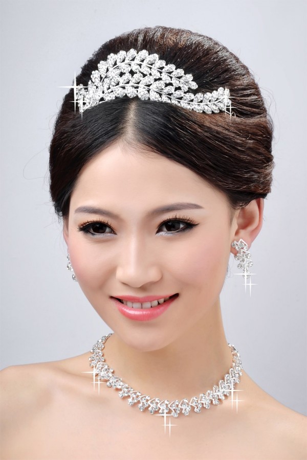 New Style Beautiful Alloy Clear Crystals Wedding Headpieces Necklaces Earrings Set