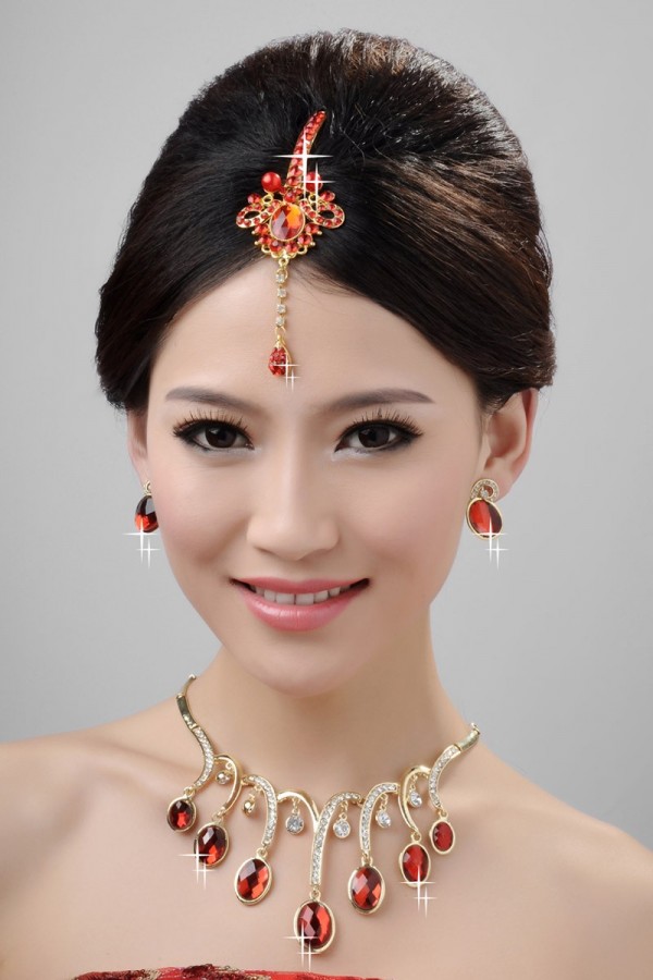 New Style Beautiful Alloy Crystals Pearls Wedding Headpieces Necklaces Earrings Set