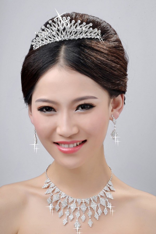 New Style Charming Alloy Clear Crystals Wedding Headpieces Necklaces Earrings Set