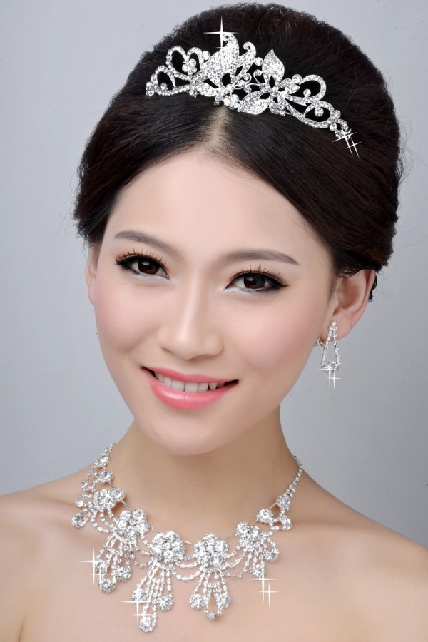 New Style Nice Alloy Clear Crystals Wedding Headpieces Necklaces Earrings Set