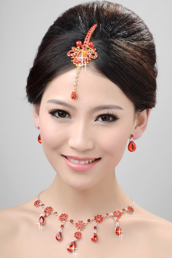Nice Alloy Crystals Pearls Wedding Headpieces Necklaces Earrings Set