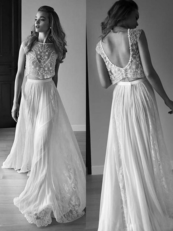 A-Line/Princess Sleeveless Scoop Tulle Beading Sweep/Brush Train Wedding Dresses