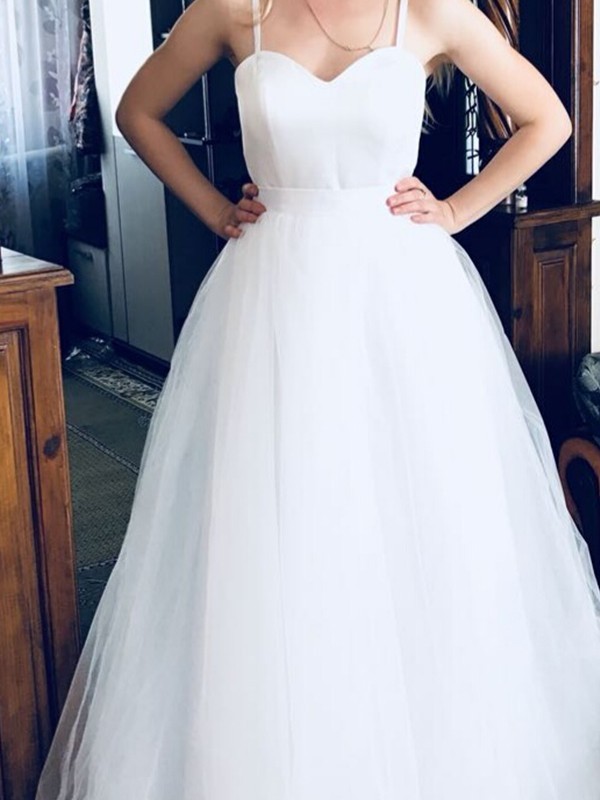 A-Line/Princess Spaghetti Straps Sweep/Brush Train Sleeveless Tulle Wedding Dresses