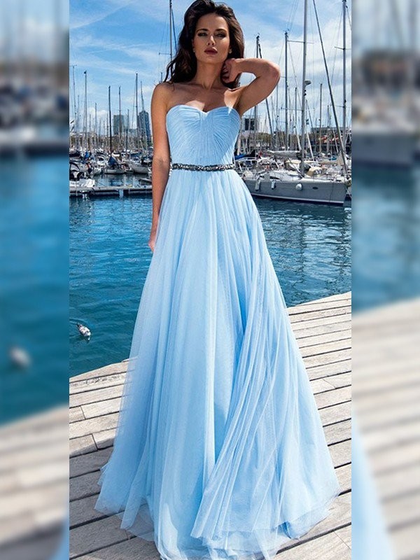 A-Line/Princess Chiffon Ruffles Sweetheart Sleeveless Floor-Length Dresses