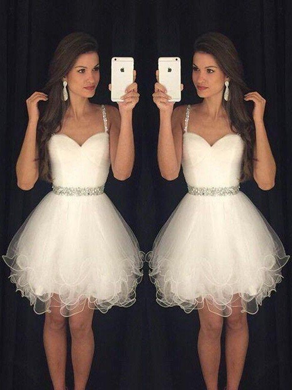 A-Line/Princess Sleeveless Sweetheart Beading Tulle Short/Mini Dresses