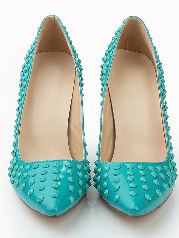 Women's Stiletto Heel Closed Toe Patent Leather With Rivet High Heels