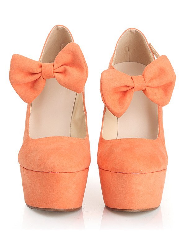 Women's Closed Toe Suede Wedge Heel Platform With Bowknot Wedges Shoes