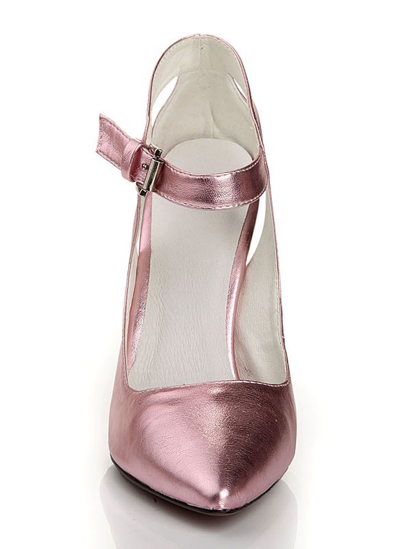 Women's Sheepskin Closed Toe Stiletto Heel With Buckle High Heels