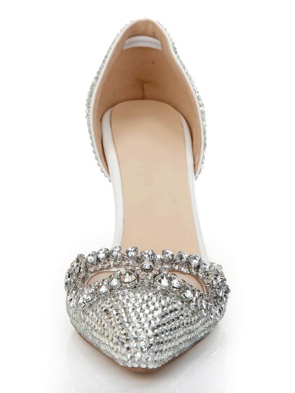 Women's Stiletto Heel Patent Leather Closed Toe With Rhinestone Silver Wedding Shoes