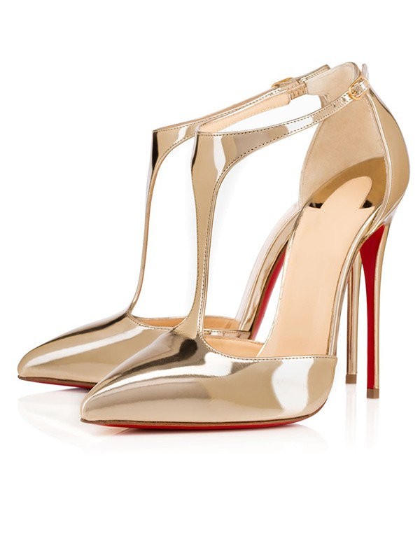 Women's Patent Leather Closed Toe Stiletto Heel Gold Sandals Shoes