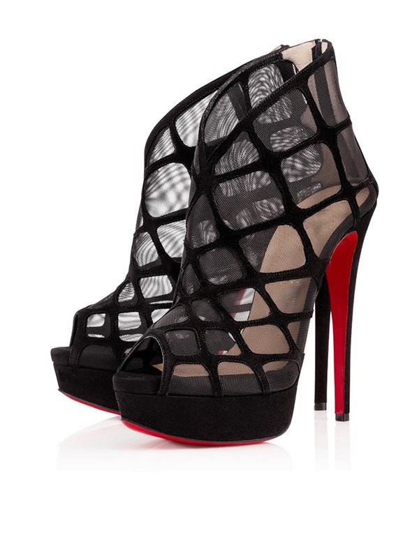 Women's Suede Peep Toe Stiletto Heel Platform Black Sandals Shoes
