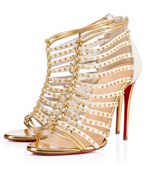 Women's Patent Leather Peep Toe Stiletto Heel Gold Sandals Shoes