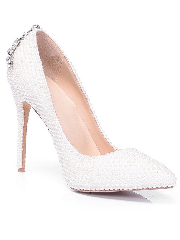 Women's Closed Toe Patent Leather Stiletto Heel With Pearl Rhinestone High Heels