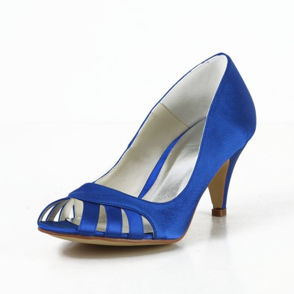 Women's Satin Cone Heel Peep Toe Pumps High Heels With Hollow-out