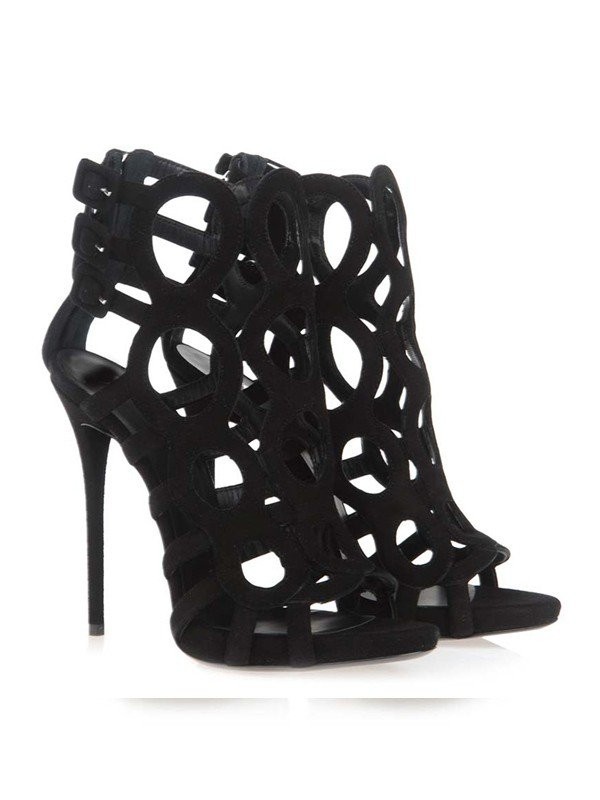 Women's Stiletto Heel Suede Peep Toe Sandals Shoes