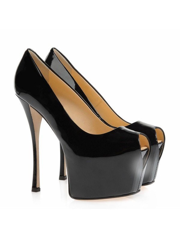 Women's Patent Leather Stiletto Heel Peep Toe Platform High Heels