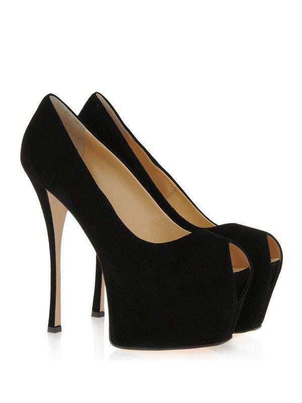 Women's Suede Stiletto Heel Peep Toe Platform High Heels