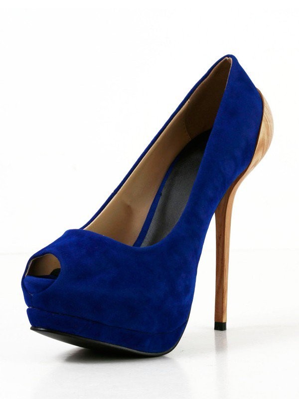 Women's Suede Stiletto Heel Peep Toe Platform High Heels