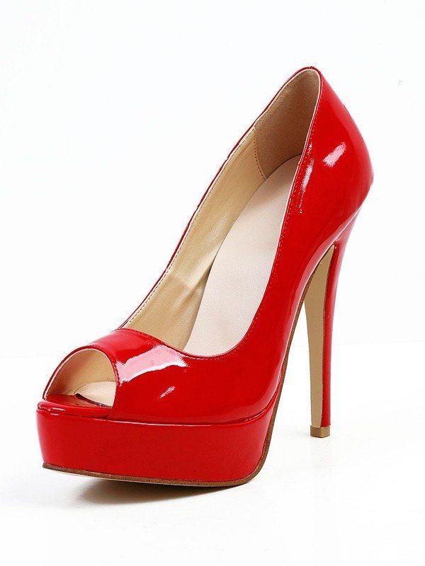 Women's Stiletto Heel Patent Leather Peep Toe Platform High Heels