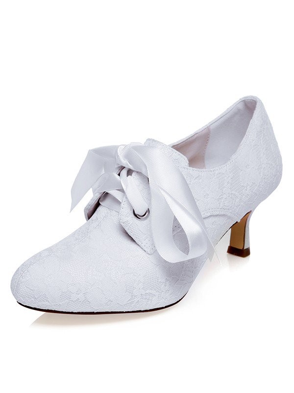Women's Satin Closed Toe Silk Spool Heel Wedding Shoes