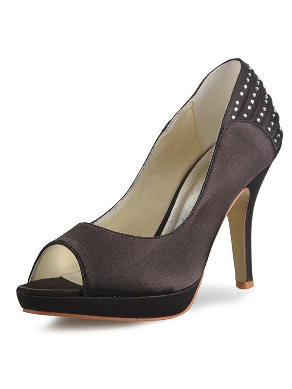 Women's Satin Cone Heel Platform Peep Toe With Rhinestone Platforms Shoes