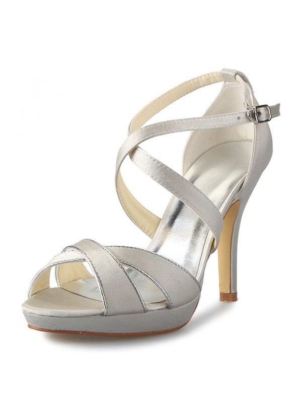 Women's Satin Stiletto Heel Platform Peep Toe With Buckle Dance Shoes