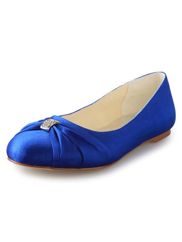 Women's Flat Heel Closed Toe Satin With Rhinestone Flat Shoes