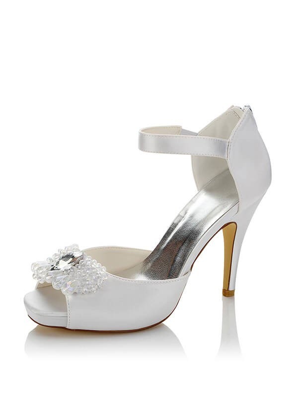 Women's Satin PU Peep Toe Stiletto Heel Wedding Shoes