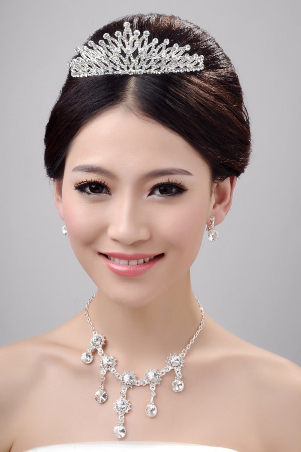 Very Nice Alloy Clear Crystals Wedding Headpieces Necklaces Earrings Set