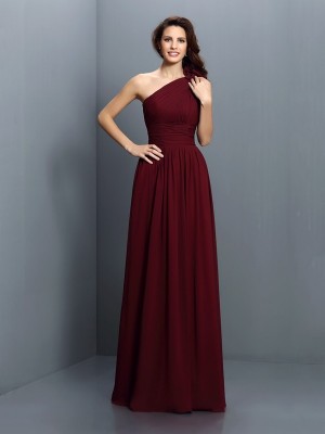 A-Line/Princess One-Shoulder Pleats Sleeveless Long Chiffon Bridesmaid Dresses
