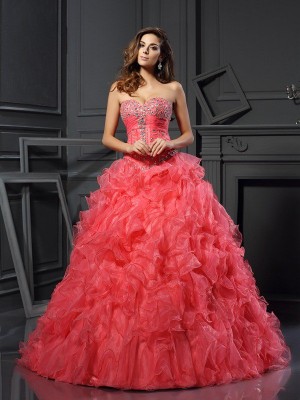 Ball Gown Sweetheart Ruffles Sleeveless Long Organza Quinceanera Dresses