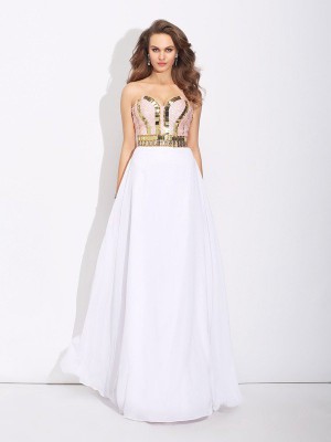 A-Line/Princess Sweetheart Beading Sleeveless Long Chiffon Dresses