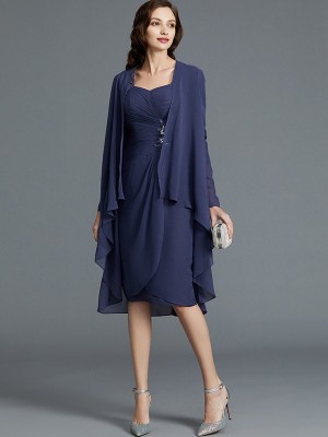 Sheath/Column Sweetheart Chiffon 1/2 Sleeves Knee-Length Mother of the Bride Dresses