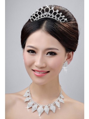 Alloy Clear Crystals Wedding Headpieces Necklaces Earrings Set