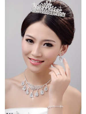 Awesome Alloy Clear Crystals Wedding Headpieces Necklaces Earrings Set