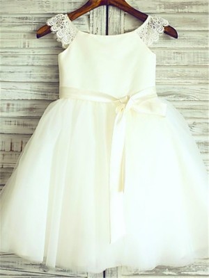 A-line/Princess Sleeveless Scoop Sash/Ribbon/Belt Knee-Length Organza Flower Girl Dresses