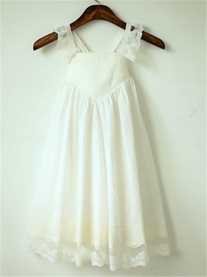 A-line/Princess Straps Sleeveless Ruffles Tea-Length Chiffon Flower Girl Dresses