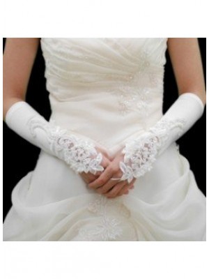 Elastic Satin Embroidery Beadings Elbow Gloves
