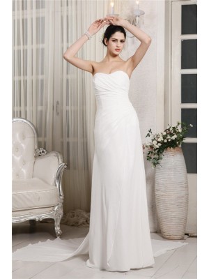 Sheath/Column Sweetheart Sleeveless Ruffles Long Chiffon Wedding Dresses