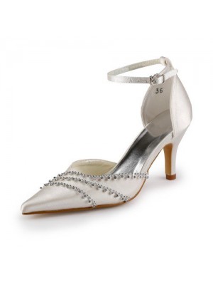 Women's Nice Satin Stiletto Heel Closed Toe Champagne Wedding Shoes With Buckle