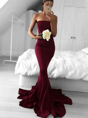 Trumpet/Mermaid Strapless Sweep/Brush Train Jersey Sleeveless Ruffles Dresses